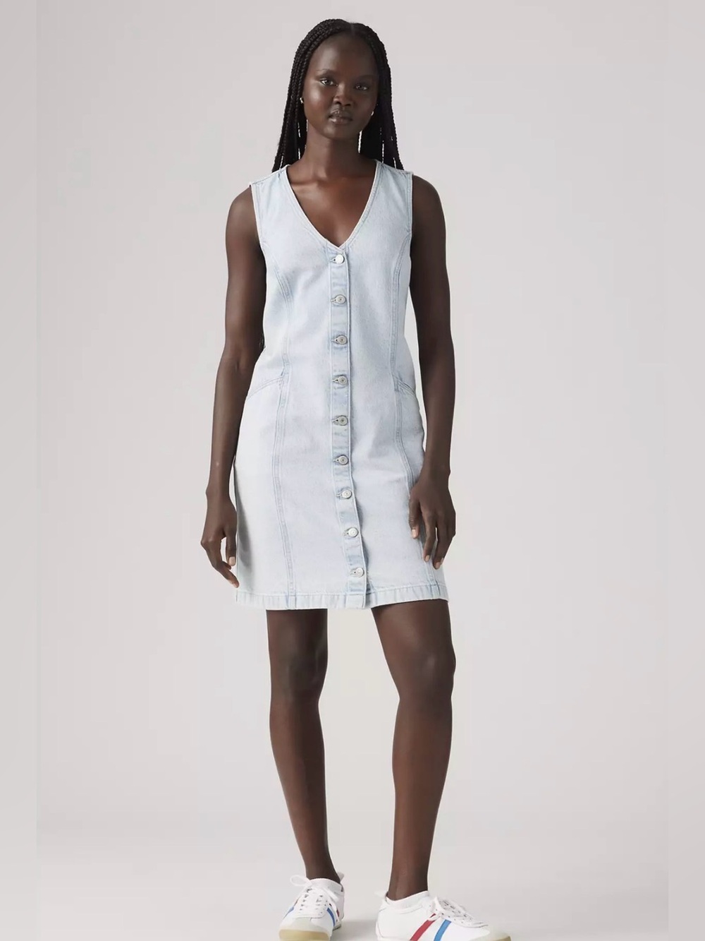 Levi’s Vianna Denim Vest Dress Button Front Light Wash Size Small - Picture 2 of 12